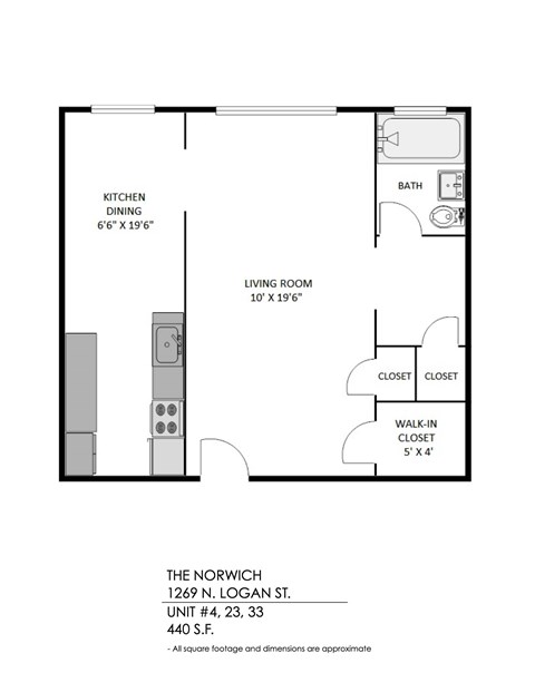 Floor plan for studio, 1 bath, 493 sqft